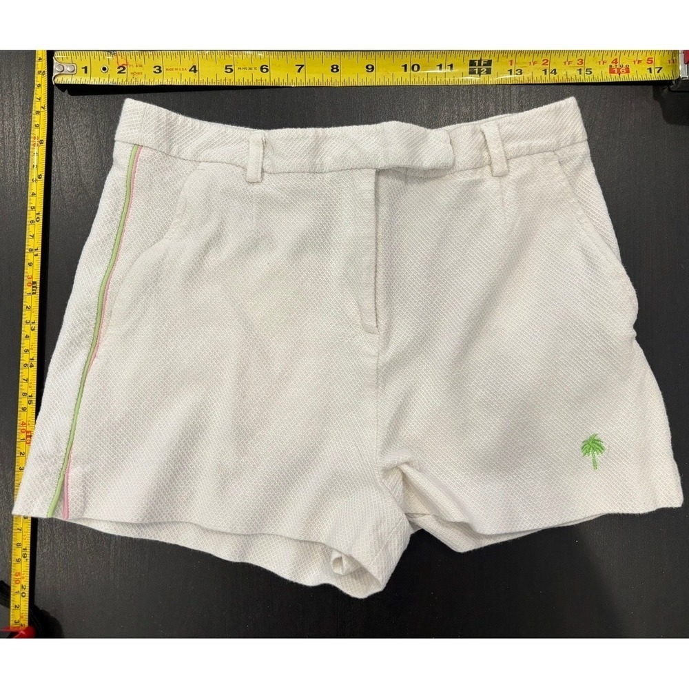 Lilly Pulitzer White Textured Palm Tree Embroidered Shorts Side Stripe Womens 4